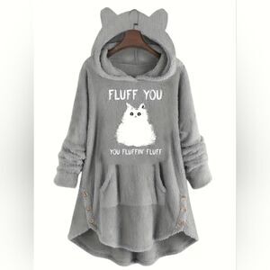 Brand New Cute Cat Print Thermal Hoodie with Kangaroo Pocket - Size M